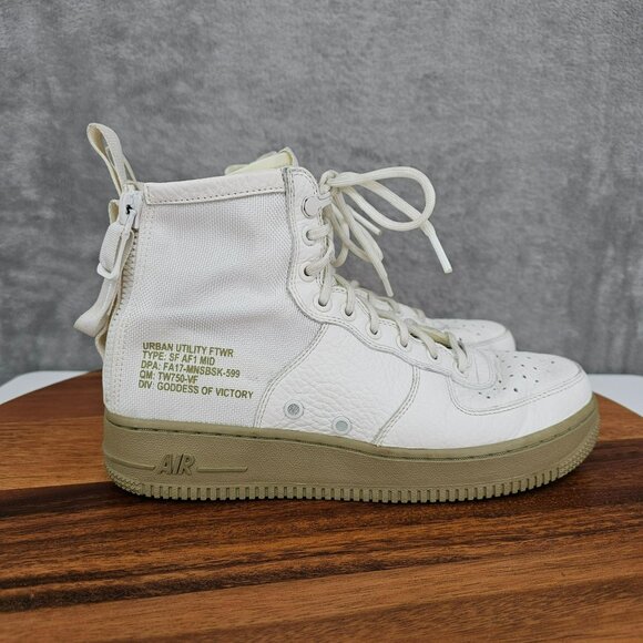 Nike Mens SF Air Force 1 Mid Top Sneakers Shoes 7.5 Ivory Olive 917753-101 2017 - Picture 6 of 14